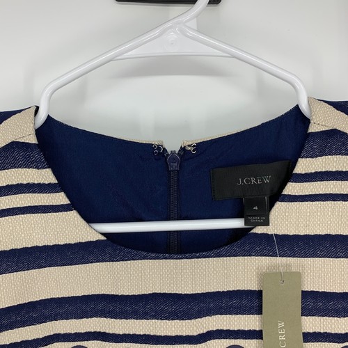 J.Crew Dress Womens Size 4 Beige Blue Stripe Scalloped Grommets Sleeveless NWT - Picture 6 of 12