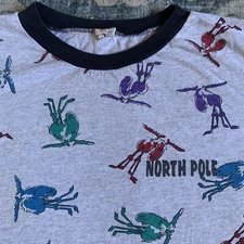 North Pole Moose Reindeer Tshirt Gray USA L XL One Size Ringer Tee Multi Color