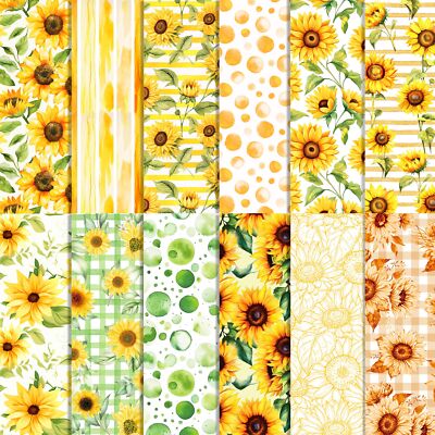24 PCS Sunflower Scrapbook Paper Pads Sunflower Pattern Double Sided Craft De...