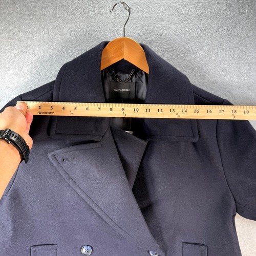 Banana Republic Pea Coat Mens Large Navy Blue Wool Blend Double Breasted Classic - Picture 8 of 12