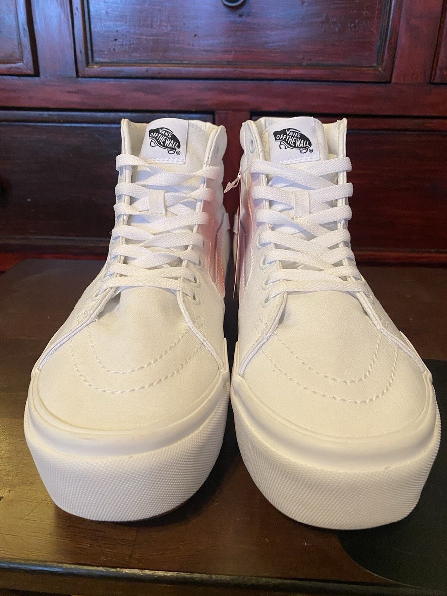 Old Skool Sk8 Hi Vans White Vans Old Skool Sk8-Hi Skate Shoes Men White  Canvas Lace Up High Top Sneaker