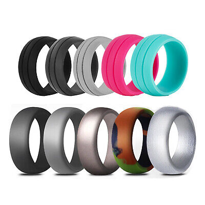 10x Lot Men Women Silicone Wedding Ring Band Assorted Sports Pack Flexible 6-14# 