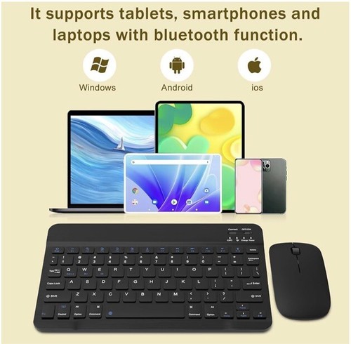 Wireless Rechargeable Bluetooth Keyboard Mouse Combo for iPad Android Tablet - Picture 2 of 7