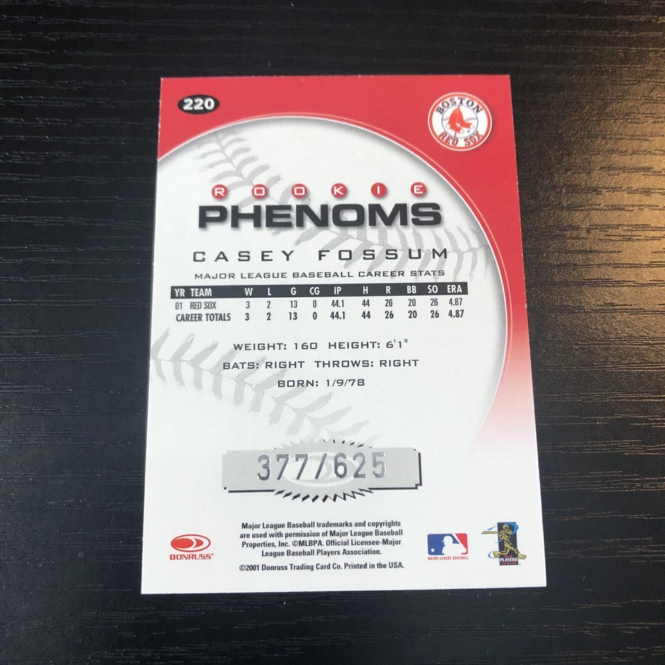 2001 Donruss Class of 2001 #220 Casey Fossum PH/425* RC - Image 2 of 2