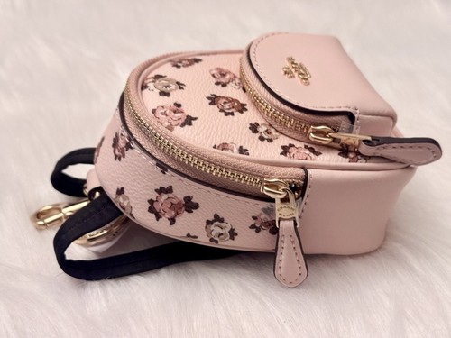 Coach Mini Court Backpack Bag Charm With Rosette Print CAA68 NWT Pink Multi - Picture 4 of 8