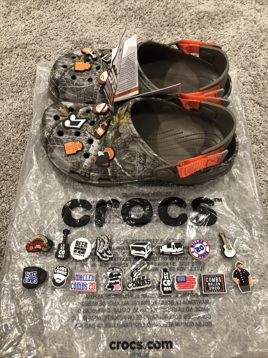 All Terrain Camo Crocs With Luke Combs Charms, Men's size 7, Women's Size  9.