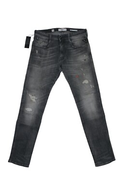 Replay Anbass Jeans Mens - M914Y Aged 10 Years Grey - Appliques - W32 L32