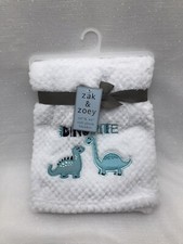 Zak  Zoey Baby Blanket Dinosaur Dino White Waffle Weave Fleece Dinomite 30x40