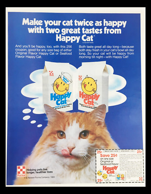 1984 Purina Happy Cat Seafood Flavor Cat Food Circular Coupon Advertisement