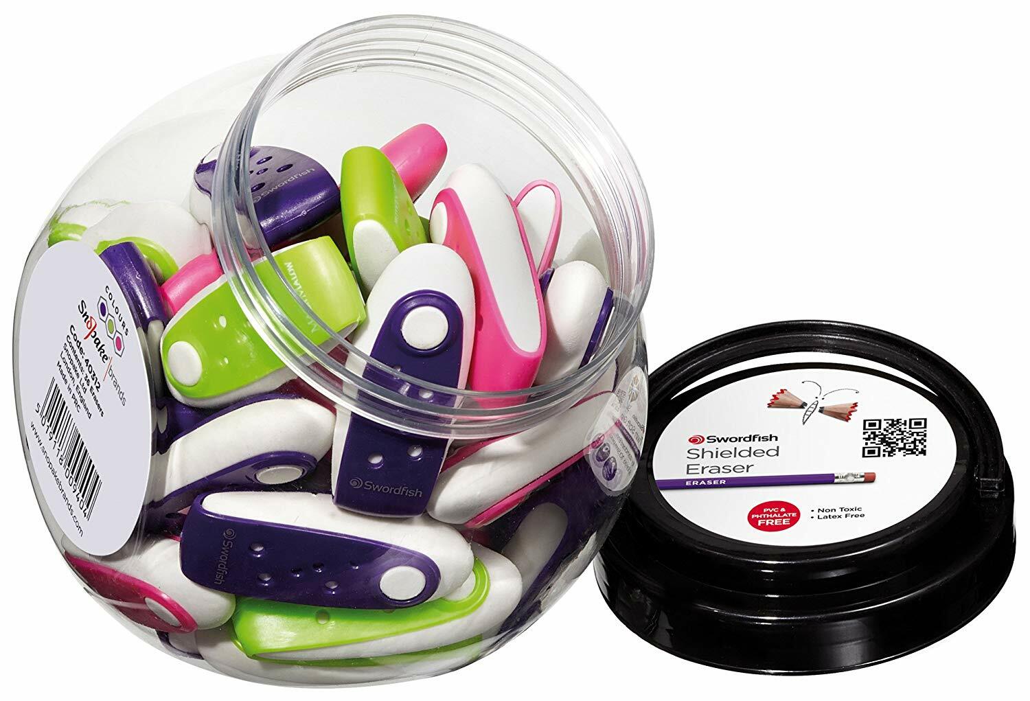 Swordfish Shielded Eraser Rubbers PVC & Phthalate Free 40312 Pack of 36 W3SN