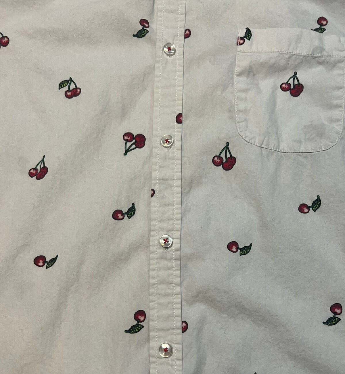 Drill Clothing Cherries Cherry Pattern White Shor… - image 2