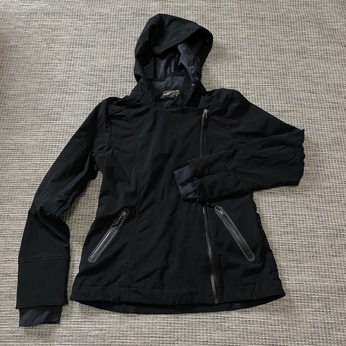 Athleta Soft Shell Jacket Coat Zip Up Magnetic Close Hooded Black Womens  Medium | eBay