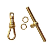 1 Set GOLD Tone Swivel Clip & T- Bar Toggle Clasp 1.5" Pocket Watch Chain Repair