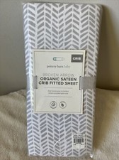 NEW Pottery Barn Baby Broken Arrow Organic Sateen Crib Fitted Sheet in Gray