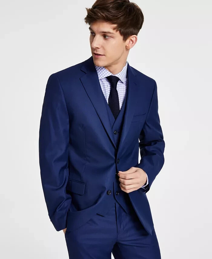 $550 Alfani Men's Blue Slim Fit Stretch Solid Suit 36R 30 x 32