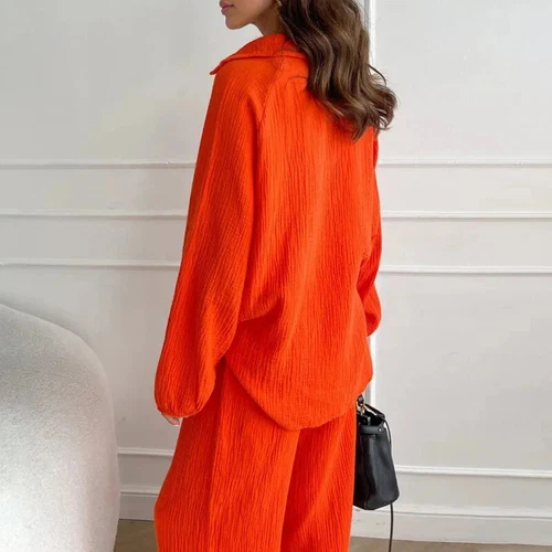 Women V Neck Long Sleeved Top Loose Casual Drawstring Pants Set 2Pcs Set Summer - Picture 16 of 28