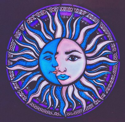 4  Sun Face Sticker Moon Blue Yellow Stars Space Galaxy Celestial Universe