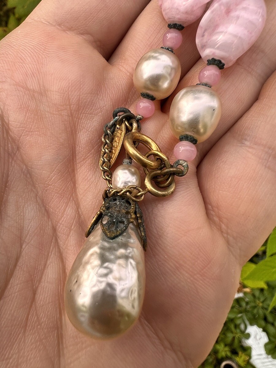 希少Miriam　haskellビンテージブレス Vintage Rare Miriam Haskell Signed Pink Glass Faux Pearl Bracelet
