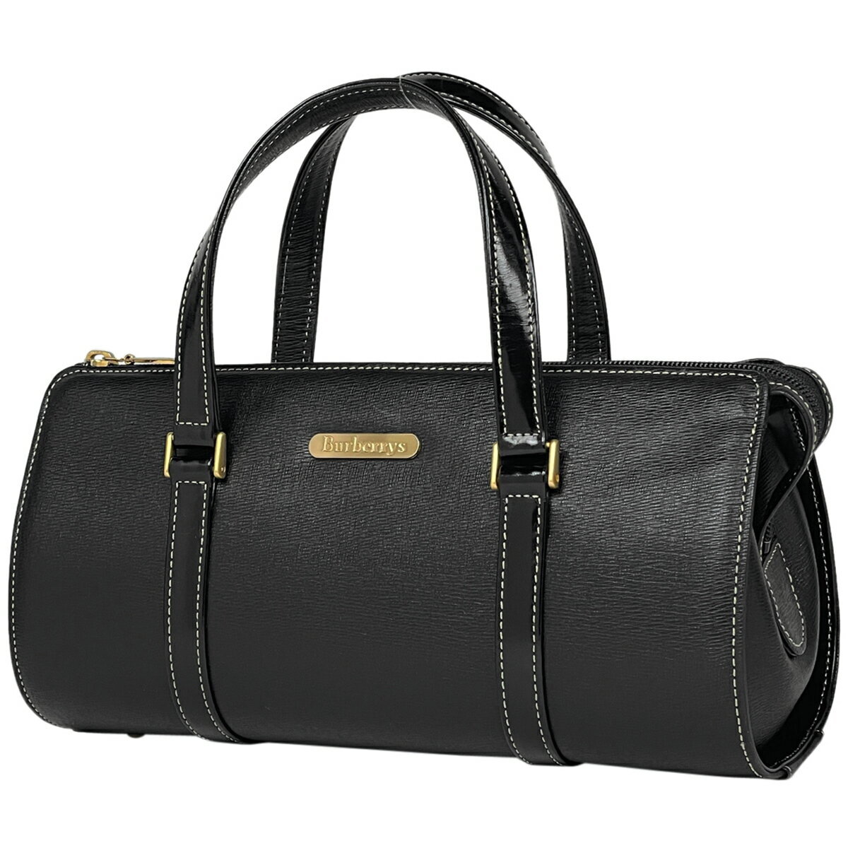 Burberrys Vintage Handbag Metal fittings Brand Logo Nova Check Black Leather