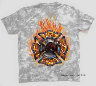 T-Shirt Batik Grigio Chiaro Pompieri Firefighter Disegno Modello