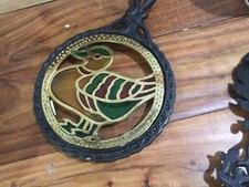 CASTIRON Cast Iron Trivet Gold Trim - Stained Glass DUCK Design NIB