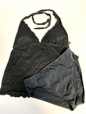 NEW Mossimo Halter Crochet Tankini S  Black Bikini 6 Swimwear 2PC c024
