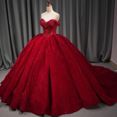 Red Quinceanera Dresses Glitter Sweet 16 Off Shoulder Pageant Party Ball  Gowns | eBay