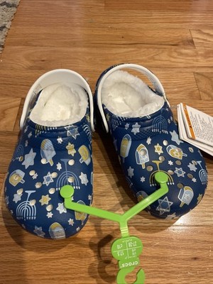 Crocs Classic Lined Hanukkah Clogs  Size C 10 Blue Slip On Shoes 209327-90H New