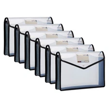 6 Pack Plastic File Wallet Document Organizer with Flap and Snap Button Closu...