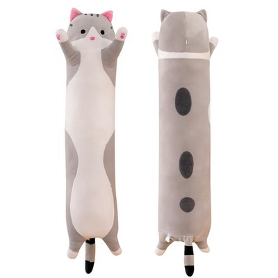PORUPAEL Lange Katze Plüsch Schlafkissen 20''/50cm, 20 cm, Grau 