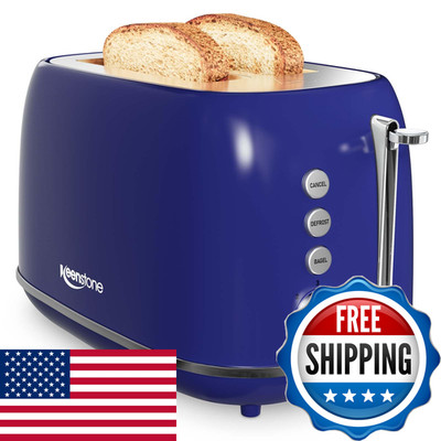 Keenstone Retro 2-Slice Stainless Steel Toaster - Bagel Cancel Defrost