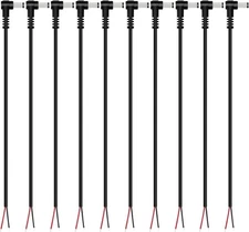 DC Power Pigtail Cable, 10-Pack 5.5mm x 2.5mm 90 Degree Right Angle Black 