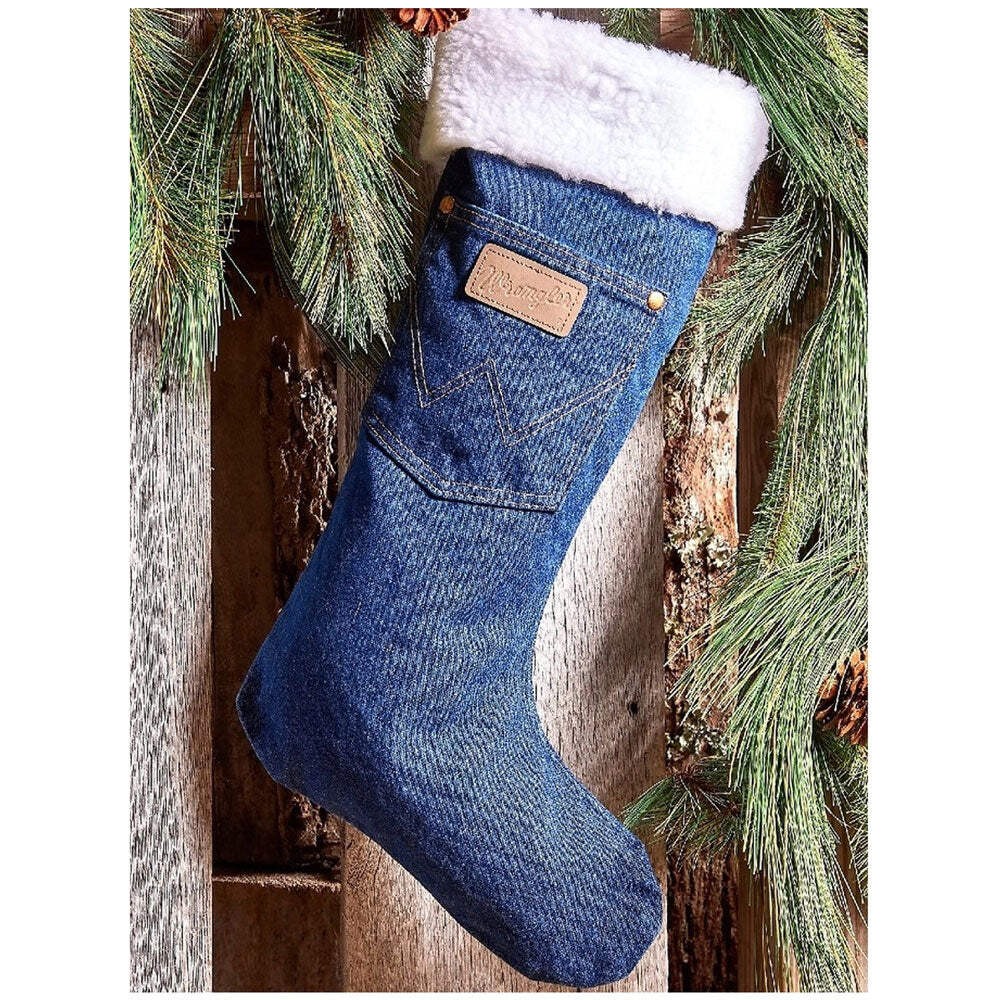 1WRCHSP Wrangler Christmas Holiday Denim Stocking with Sherpa Top NEW