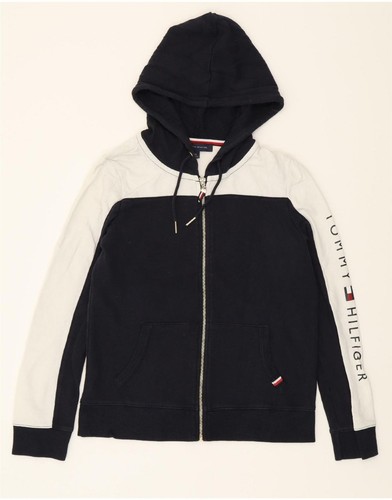 TOMMY HILFIGER Womens Zip Hoodie Sweater UK 12 Medium Navy Blue VL15