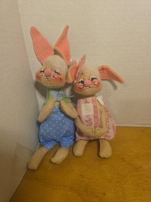 2 Vintage 1971, 1965 , 1981 Annalee Mobilitee Doll Bunny Couple Spring Easter 