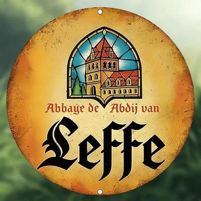 ''Leffe'' Abbey Vintage Tin Metal Signs Home Décor 8x8 Round Iron Wall Art, Classi