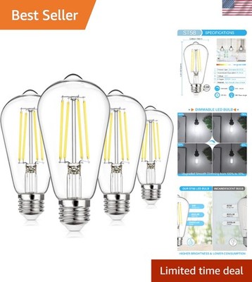 4 Pack 5000K Daylight White LED Bulbs - Vintage Dimmable Lighting Solution