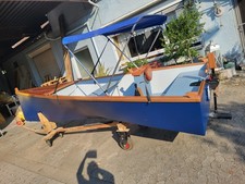 Motorboot / Elektroboot, Eigenbau, Maritimes Blau mit Bimini und Hafentrailer