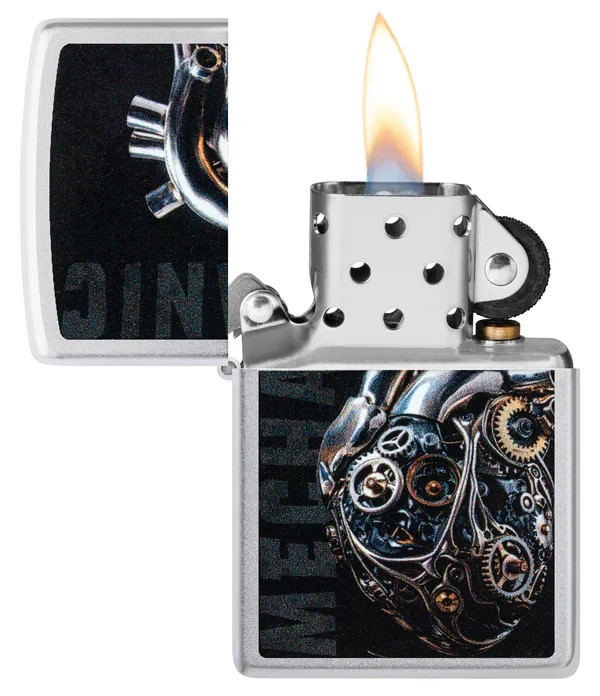 Zippo 46829, Mechanical Heart Design, Satin Chrome Finish Lighter