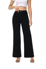 Women  s Wide Leg Jeans Casual Baggy High Waisted Stretch Denim Pants Black X-...