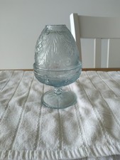 Vintage Indiana Tiara Blue Sandwich Glass Fairy Lamp Candle Holder 2 Piece