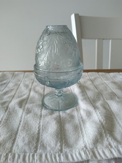 Vintage Indiana Tiara Blue Sandwich Glass Fairy Lamp Candle Holder 2 Piece