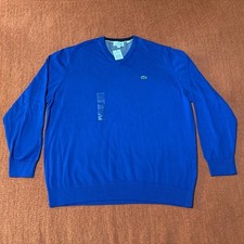 Men  s NWT Lacoste V-Neck Blue Cotton Sweater Size 8 3XL