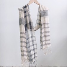 Mens Casual Flax Linen Scarf Shawl Stripe Beige Unisex Neckerchief Bandana Stole