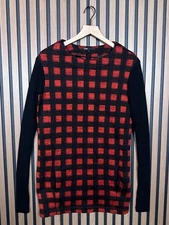 Maje Sweater 1 / S Womens Red Black Pullover Modal Check Plaid Soft Knit