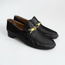 Vintage Gucci Leather Gold Interlocking G Monogram Horsebit Loafer 42.5 Mens 9