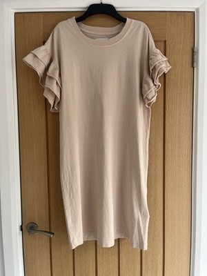 Current Elliott Beige T Shirt Dress Ruffle Frill  Sleeve Size 2 UK 10
