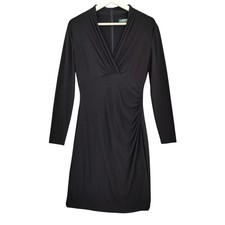Ralph Lauren LRL Women LBD Minimalist Ruched Sheath Dress 6 Black Long Sleeve