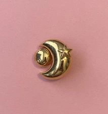 Vintage Signed Monet Vintage Brooch - Gold-Tone Crescent Moon, Star & Orb Design