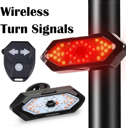 Wireless Bike Turn Signal Light with Remote Control USB Rechargeable Tail Light - Picture 1 of 11